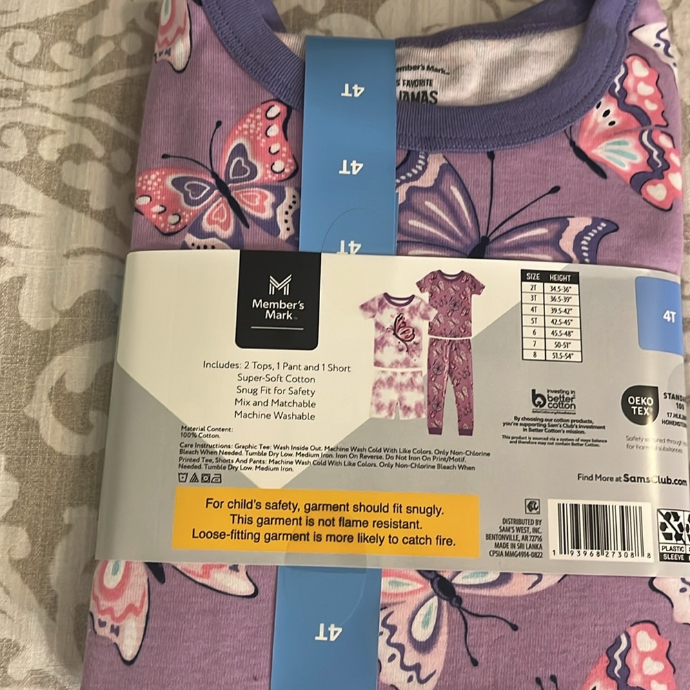 NWT Girl’s 4 pc Member’s Mark Pajamas - Picture 6 of 8